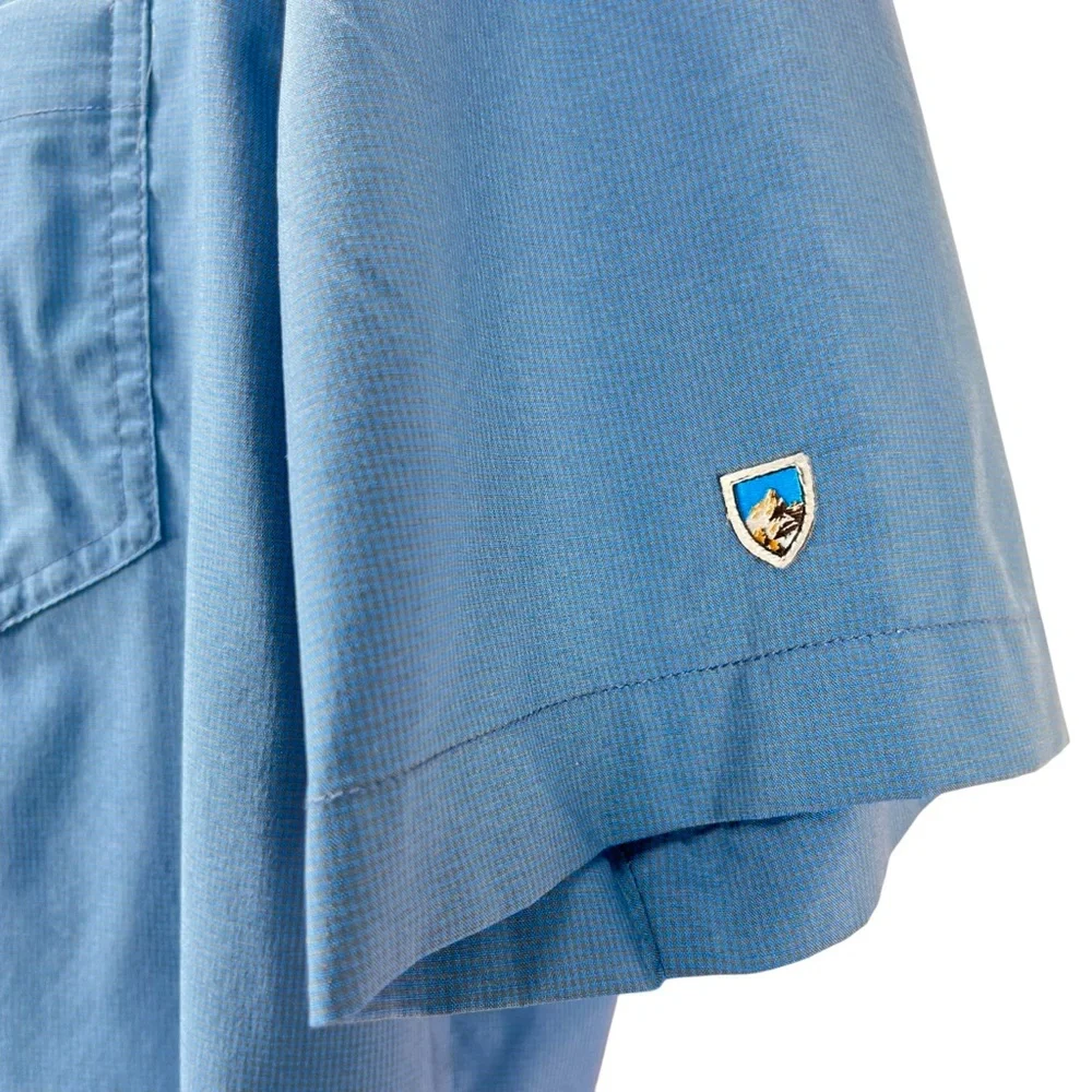 Kuhl Men’s Medium Blue Stealth Woven‎ Short Sleeve Button Up Shirt UPF 30+
